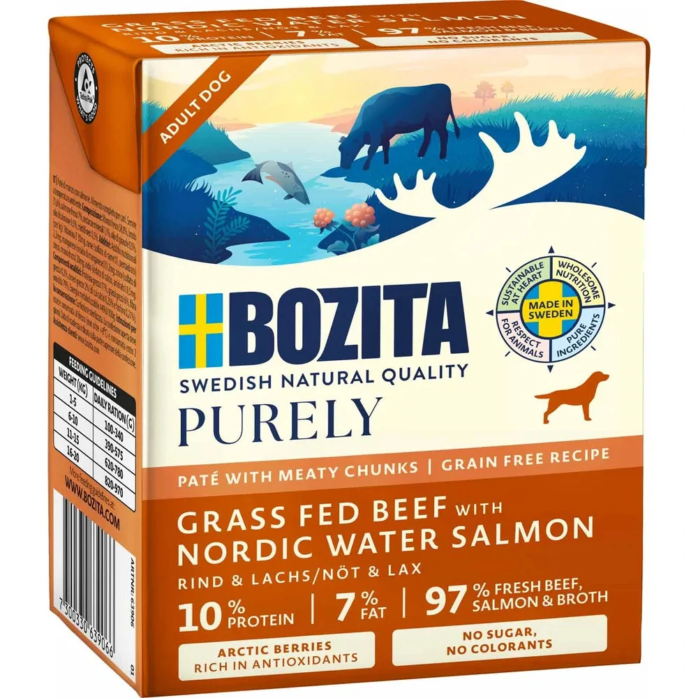 Bozita Hund Purely Pate bøf og laks 370 g - Naturligt og saftigt